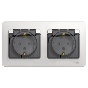 Розетка двойная Glossa SE IP44 с заземлением со шторками белая в сборе в Иркутске