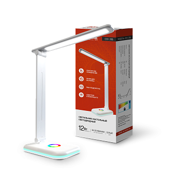 Светильник настольный светодиодный PLUS ССО-20Б 12Вт 3000-6500К 640Лм RGB-подсветка, сенсор, с адаптером БЕЛЫЙ IN HOME в Иркутске