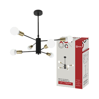 Светильник потолочный под лампу LOFT SPUTNIK-6E27-BLT 6хЕ27 черный, латунь IN HOME в Иркутске