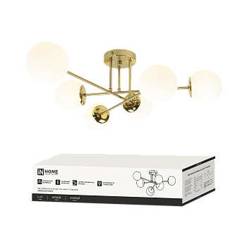 Светильник потолочный под лампу AURORA EASY-6G9-LT 6xG9 матовые плафоны, латунный корпус IN HOME в Иркутске