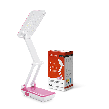 Светильник настольный светодиодный аккумуляторный ССО 12Р 6Вт 6500К 360Лм 2 уровня яркости 230В РОЗОВЫЙ IN HOME в Иркутске