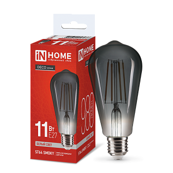 Лампа светодиодная LED-ST64-deco smoky 11Вт 230В E27 4000K 980Лм дымчатая IN HOME в Иркутске