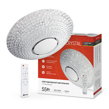 Светильник светодиодный COMFORT CRYSTAL 55Вт 230В 3000-6500K 4400Лм 400x100мм с пультом ДУ IN HOME в Иркутске
