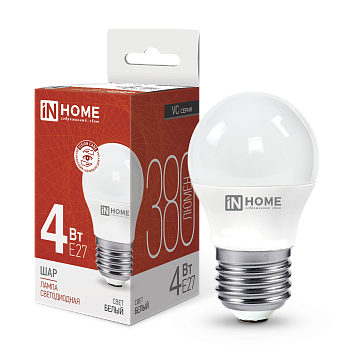 Лампа светодиодная LED-ШАР-VC 4Вт 230В Е27 4000К 380Лм IN HOME в Иркутске