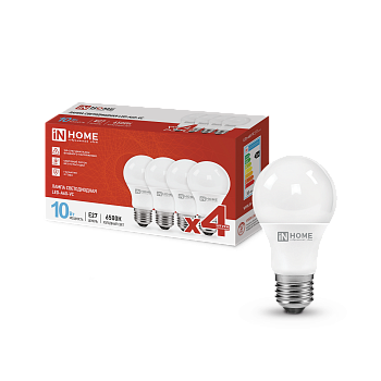 Лампа светодиодная LED-A60-VC 4PACK 10Вт 230В Е27 6500К 950Лм (4шт./упак) IN HOME в Иркутске