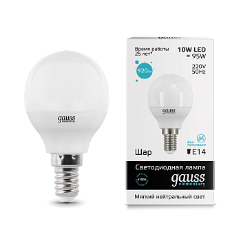 Лампа светодиодная LED-ШАР 10Вт E14 4100K 920Лм Elementary GAUSS в Иркутске
