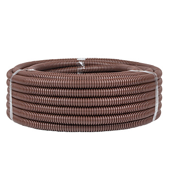 Труба гофрированная ПВХ с протяжкой d=20 мм (25 м) темное дерево Plast EKF в Иркутске