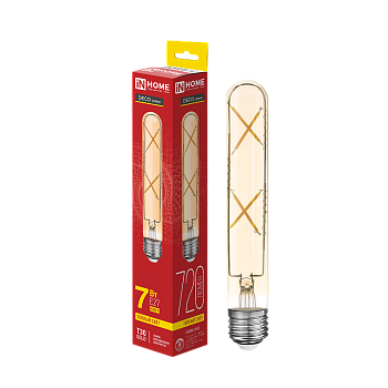Лампа светодиодная LED-T30-deco gold 7Вт 230В Е27 3000К 720Лм 185мм золотистая IN HOME в Иркутске