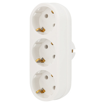 Тройник электрический линейный 16А с заземлением белый REXANT в Иркутске