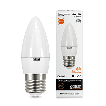 Лампа светодиодная LED-СВЕЧА 6Вт E27 3000K 420Лм Elementary GAUSS в Иркутске