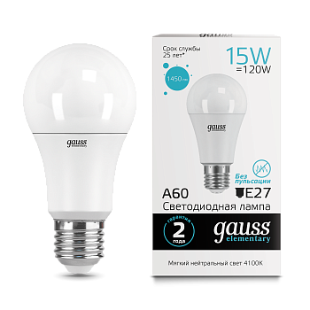 Лампа светодиодная LED-A60 15Вт E27 4100K 1450Лм Elementary GAUSS в Иркутске
