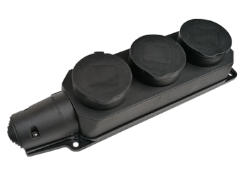 Розетка тройная с заземлением каучук с заглушками 16А IP44 черная 9323 IN HOME в Иркутске