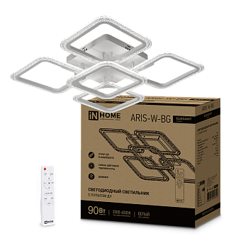 Светильник светодиодный ELEGANT ARIS-W-BG 90Вт 230В 3000-6500K 7000Лм 557х557х115мм пульт ДУ белый IN HOME в Иркутске