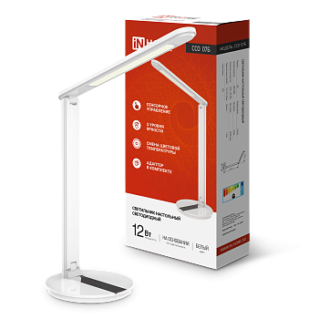Светильник настольный светодиодный SIMPLE ССО-07Б 12Вт 600Лм сенсор, адаптер БЕЛЫЙ IN HOME в Иркутске