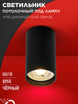 Светильник потолочный НПБ-ЦИЛИНДР-GU10 SBM-BL под GU10 55х100мм черный IN HOME в Иркутске
