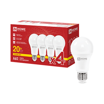 Лампа светодиодная LED-A60-VC 4PACK 20Вт 230В Е27 3000К 1900Лм (4шт./упак) IN HOME в Иркутске