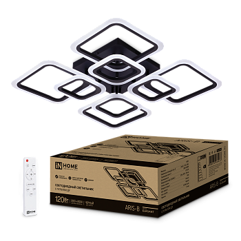 Светильник светодиодный ELEGANT ARIS-B 120Вт 230В 3000-6500K 8400Лм 590х590х130мм c пультом ДУ черный IN HOME в Иркутске