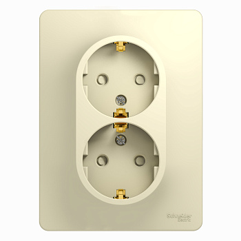 Розетка двойная Glossa SE с заземлением со шторками бежевая в сборе в Иркутске