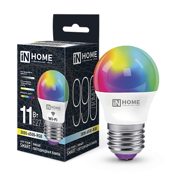 Лампа светодиодная LED-ШАР-RGBW-SMART 11Вт 230В димм. Е27 3000-6500К 990Лм IN HOME в Иркутске