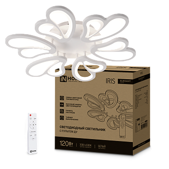 Светильник светодиодный ELEGANT IRIS 120Вт 230В 3000-6500K 8400Лм 607х535х85мм c пультом ДУ белый IN HOME в Иркутске