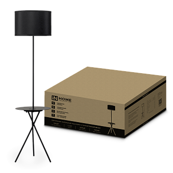 Светильник напольный под лампу ТНО 04П-Е27-BB 230В полка, черный абажур, черная тренога IN HOME в Иркутске