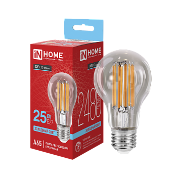 Лампа светодиодная LED-A65-deco 25Вт 230В Е27 6500К 2480Лм прозрачная IN HOME в Иркутске