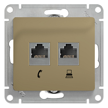 Розетка двойная телефонная компьютерная RJ11+RJ45 Glossa SE титан в Иркутске