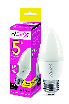 Лампа светодиодная LED-СВЕЧА 5Вт 230В Е27 3000К 400Лм NEOX в Иркутске