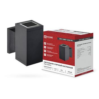 Светильник уличный настенный односторонний НБУ CUBE-1хA60-BL алюминиевый черный IP54 IN HOME в Иркутске