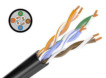 Кабель связи витая пара внешний НЕ экранированный UTP 4PR 24AWG 4х2х0,5CU CAT5e черн 305м OUTDOOR PROconnect в Иркутске