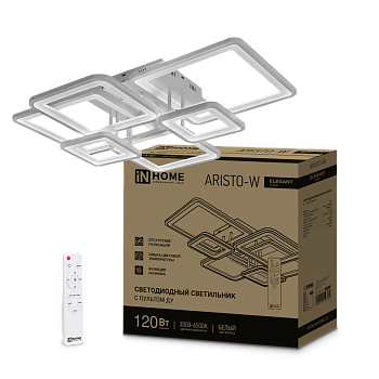 Светильник светодиодный ELEGANT ARISTO-W 120Вт 230В 3000-6500K 8400Лм 685х585х150мм пульт ДУ белый IN HOME в Иркутске